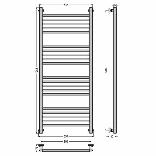 Водяной полотенцесушитель Сунержа Богема+ прямая 1200х500 (Без покрытия)