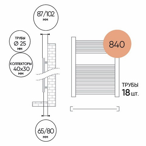 Водяной полотенцесушитель Lazzarini Roma хром прямой 840х500