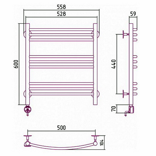 Электрический полотенцесушитель Стилье Формат 10 ТЛ 600х500 (3+3+3) Г16 Электрический полотенцесушитель Стилье Формат 10 ТЛ 600х500 (3+3+3) Г16