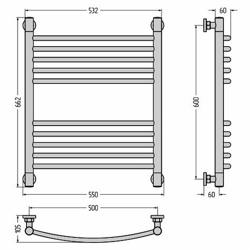 Водяной полотенцесушитель Сунержа Богема+ выгнутая 600х500 (Без покрытия)