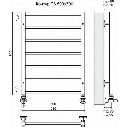 Водяной полотенцесушитель Terminus "Контур" П6 500х700