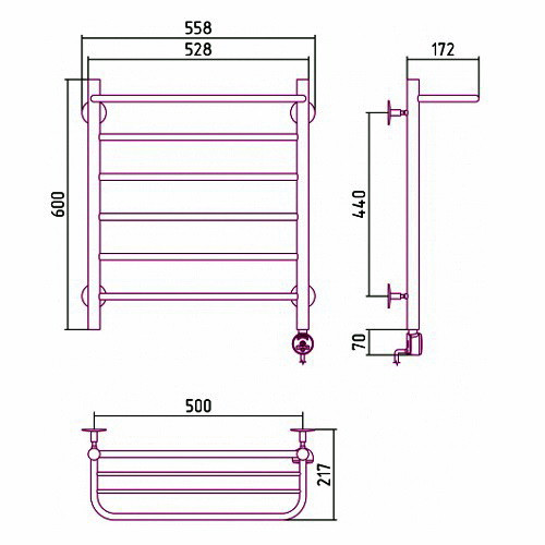 Электрический полотенцесушитель Стилье Формат 20 ТП 600х500 (Полка+5) П16