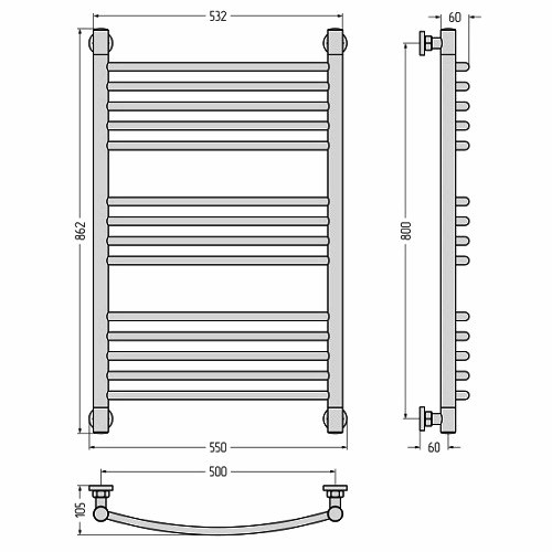 Водяной полотенцесушитель Сунержа Богема+ выгнутая 800х500 (Без покрытия) Водяной полотенцесушитель Сунержа Богема+ выгнутая 800х500 (Без покрытия)