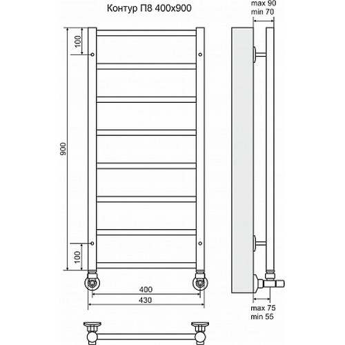 Водяной полотенцесушитель Terminus "Контур" П8 400х900