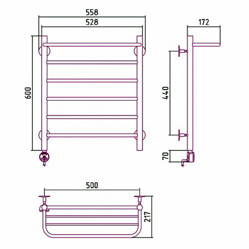 Электрический полотенцесушитель Стилье Формат 20 ТЛ 600х500 (Полка+5) П16
