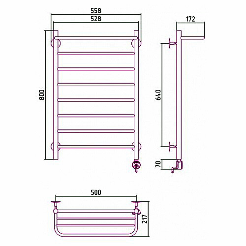 Электрический полотенцесушитель Стилье Формат 20 ТП 800х500 (Полка+7) П16