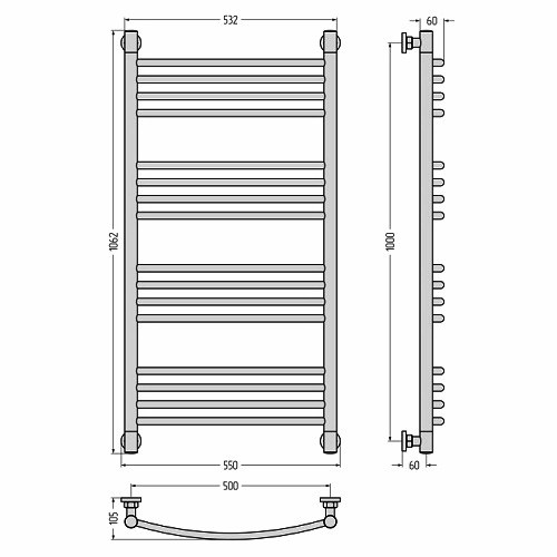 Водяной полотенцесушитель Сунержа Богема+ выгнутая 1000х500 (Без покрытия) Водяной полотенцесушитель Сунержа Богема+ выгнутая 1000х500 (Без покрытия)