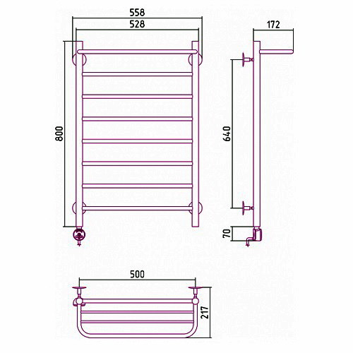 Электрический полотенцесушитель Стилье Формат 20 ТЛ 800х500 (Полка+7) П16