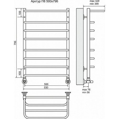 Водяной полотенцесушитель Terminus "Арктур с полкой" П8 500х796
