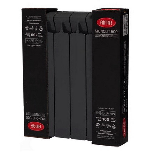 Биметаллический радиатор отопления Rifar Monolit 500 4 секции Антрацит 