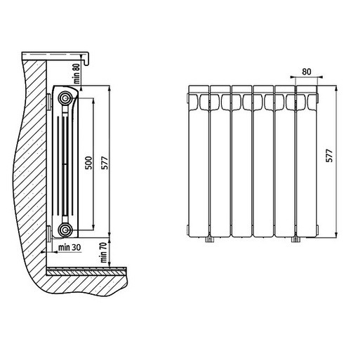 Биметаллический радиатор отопления Rifar Monolit 500 4 секции Антрацит 