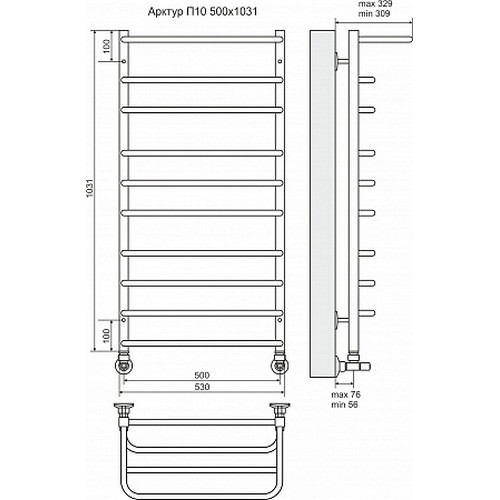 Водяной полотенцесушитель Terminus "Арктур с полкой" П10 500х1031