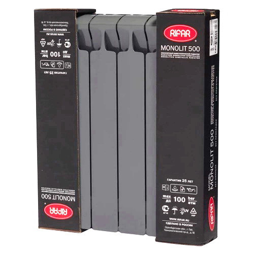 Биметаллический радиатор отопления Rifar Monolit Ventil 500 4 секции Титан