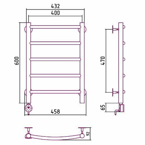 Электрический полотенцесушитель Стилье Формат 12 600х400 левый, хром (без покрытия)