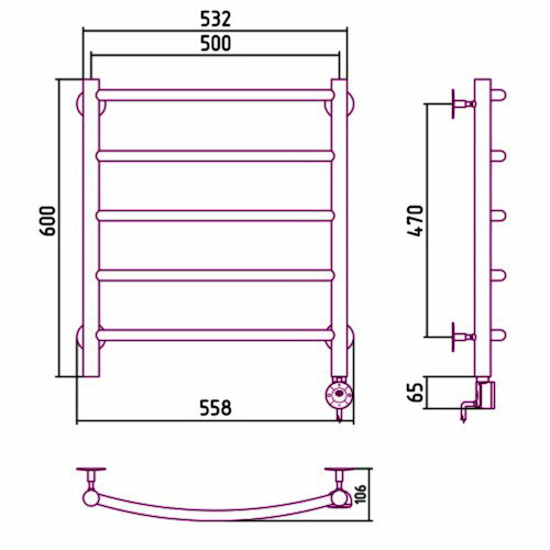 Электрический полотенцесушитель Стилье Формат 12 600х500 правый, хром (без покрытия)