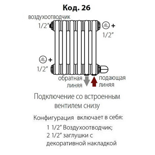 Стальной трубчатый радиатор отопления IRSAP TESI 21800 T26 6 секций, TR, прозрачный лак Стальной трубчатый радиатор отопления IRSAP TESI 21800 T26 6 секций, TR, прозрачный лак