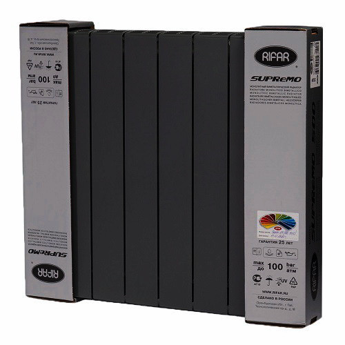 Биметаллический радиатор отопления Rifar SUPReMO Ventil 500 10 секций Антрацит