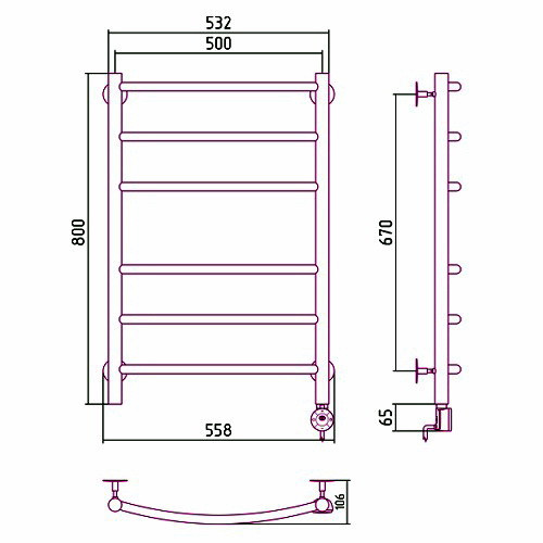 Электрический полотенцесушитель Стилье Формат 12 800х500 правый, хром (без покрытия)