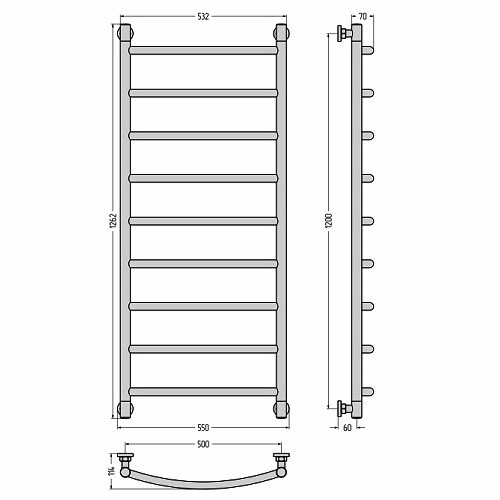 Водяной полотенцесушитель Сунержа Галант+ 1200х500 (Без покрытия) Водяной полотенцесушитель Сунержа Галант+ 1200х500 (Без покрытия)
