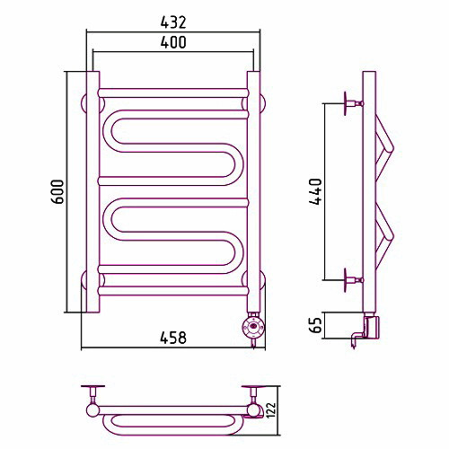 Электрический полотенцесушитель Стилье Формат 22 600х400 правый, матовый чёрный