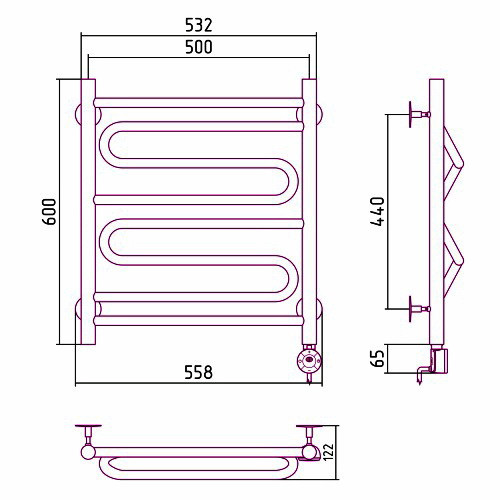 Электрический полотенцесушитель Стилье Формат 22 600х500 правый, хром (без покрытия)