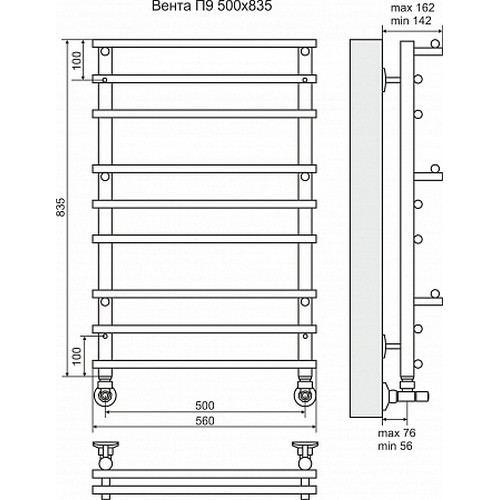 Водяной полотенцесушитель Terminus "Вента" П9 500х835