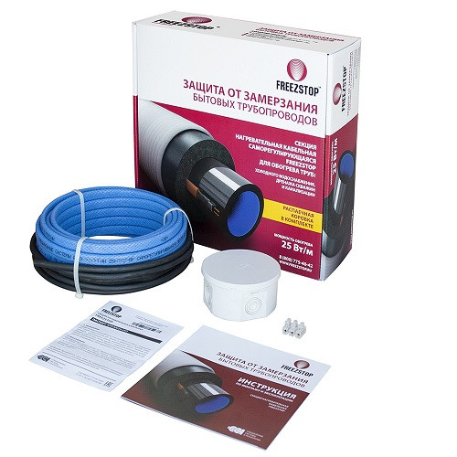 Саморегулирующийся кабель для обогрева труб Freezstop 25Вт 4 метра (готовый комплект)