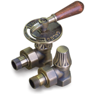 Комплект декоративных вентилей EXEMET угловых для чугунных радиаторов 1/2", с деревянной ручкой Комплект декоративных вентилей EXEMET угловых для чугунных радиаторов 1/2", с деревянной ручкой