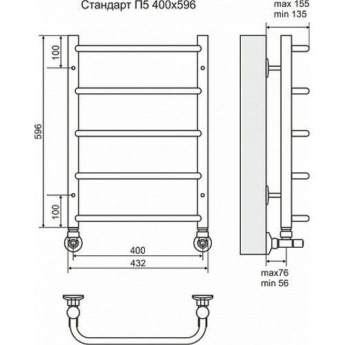 Водяной полотенцесушитель Terminus "Стандарт" П5 400х596