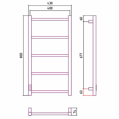 Электрический полотенцесушитель Стилье Формат 26 800х400, левый, матовый чёрный Электрический полотенцесушитель Стилье Формат 26 800х400, левый, матовый чёрный