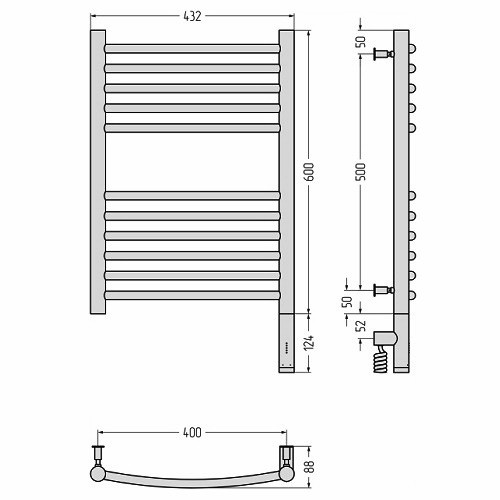 Электрический полотенцесушитель Сунержа Богема 3.0 выгнутая 600х400 МЭМ правый (Без покрытия)