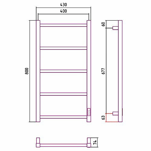Электрический полотенцесушитель Стилье Формат 26 800х400, правый, матовый чёрный Электрический полотенцесушитель Стилье Формат 26 800х400, правый, матовый чёрный