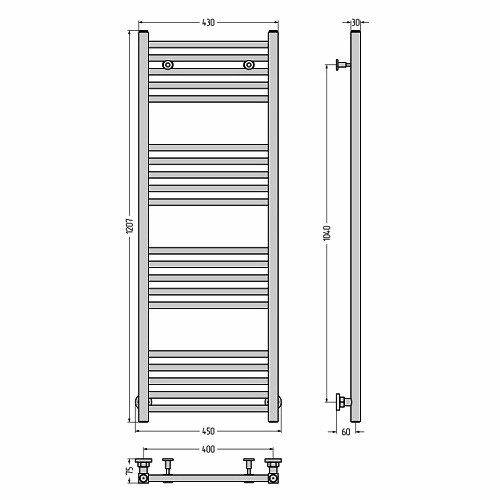 Водяной полотенцесушитель Сунержа Модус 1200х400 (Без покрытия)