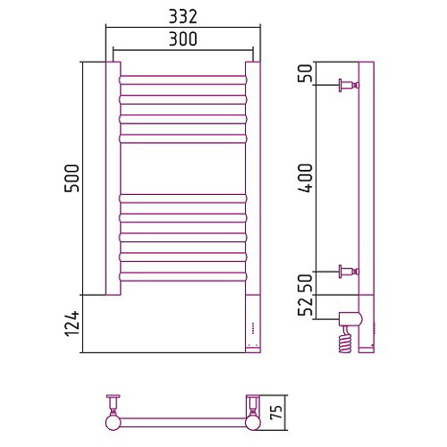 Электрический полотенцесушитель Сунержа Богема 3.0 прямая 500х300 МЭМ правый (Без покрытия)