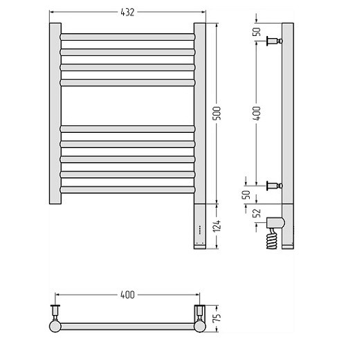 Электрический полотенцесушитель Сунержа Богема 3.0 прямая 500х400 МЭМ правый (Без покрытия)