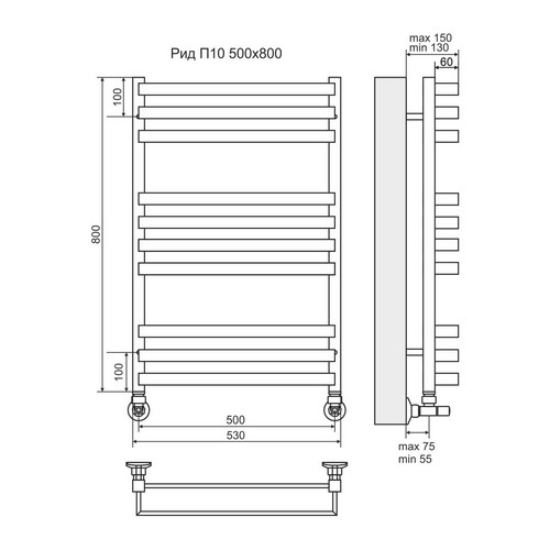 Водяной полотенцесушитель Terminus "Рид" П10 500х800