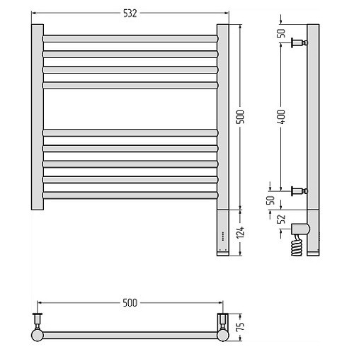 Электрический полотенцесушитель Сунержа Богема 3.0 прямая 500х500 МЭМ правый (Без покрытия)