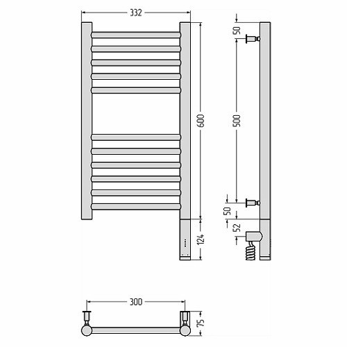 Электрический полотенцесушитель Сунержа Богема 3.0 прямая 600х300 МЭМ правый (Без покрытия)