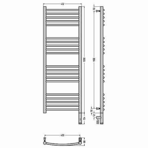 Электрический полотенцесушитель Сунержа Богема 3.0 выгнутая 1200х400 МЭМ правый (Без покрытия)