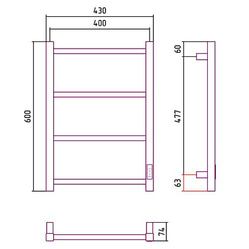 Электрический полотенцесушитель Стилье Формат 26 600х400, правый, матовый белый Электрический полотенцесушитель Стилье Формат 26 600х400, правый, матовый белый