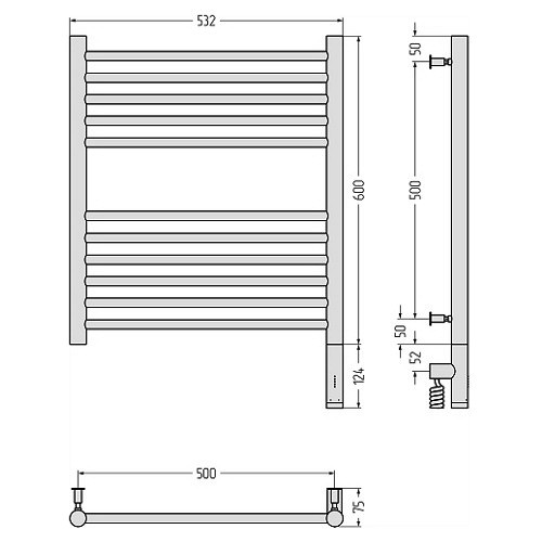Электрический полотенцесушитель Сунержа Богема 3.0 прямая 600х500 МЭМ правый (Без покрытия)