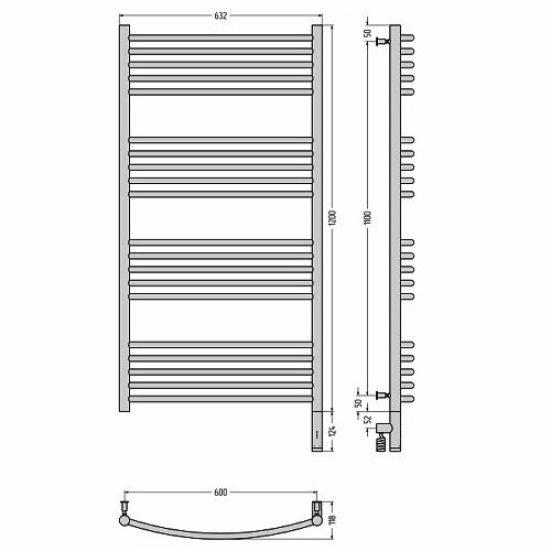 Электрический полотенцесушитель Сунержа Богема 3.0 выгнутая 1200х600 МЭМ правый (Без покрытия)