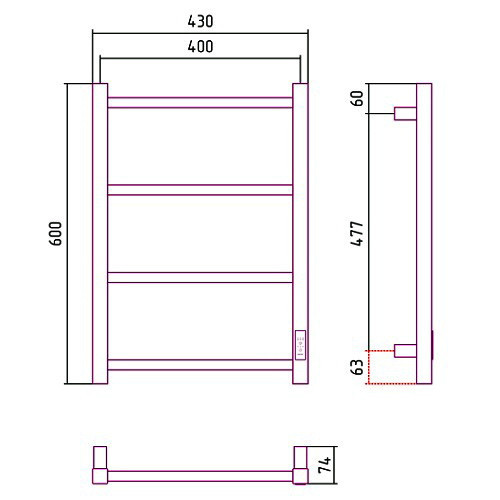 Электрический полотенцесушитель Стилье Формат 26 600х400, правый, матовый чёрный Электрический полотенцесушитель Стилье Формат 26 600х400, правый, матовый чёрный