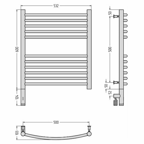 Электрический полотенцесушитель Сунержа Богема 3.0 выгнутая 600х500 МЭМ левый (Без покрытия)