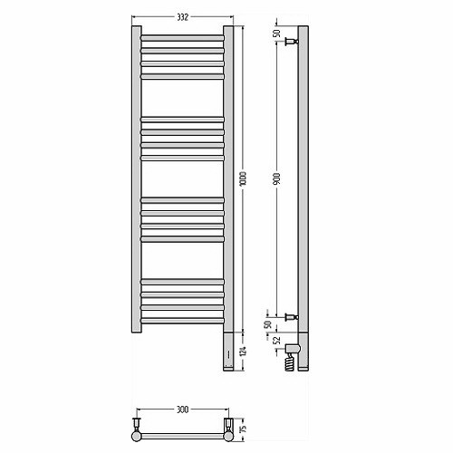 Электрический полотенцесушитель Сунержа Богема 3.0 прямая 1000х300 МЭМ правый (Без покрытия)