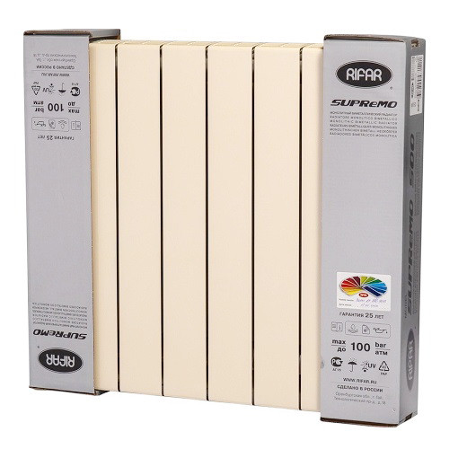 Биметаллический радиатор отопления Rifar SUPReMO 500 4 секции Айвори