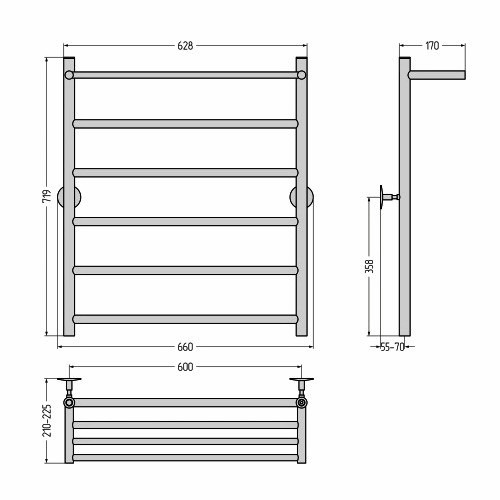 Водяной полотенцесушитель Стилье Универсал-54 800х600 (Полка + 5) П 21 (Без покрытия)