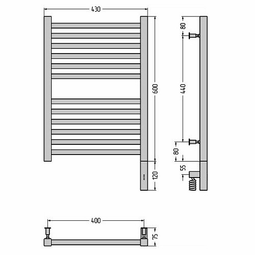 Электрический полотенцесушитель Сунержа Модус 3.0 600х400 МЭМ правый (Без покрытия)