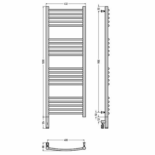 Электрический полотенцесушитель Сунержа Богема 3.0 выгнутая 1200х400 МЭМ левый (Без покрытия)