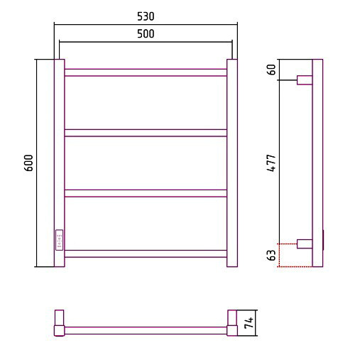 Электрический полотенцесушитель Стилье Формат 26 600х500, левый, матовый чёрный Электрический полотенцесушитель Стилье Формат 26 600х500, левый, матовый чёрный